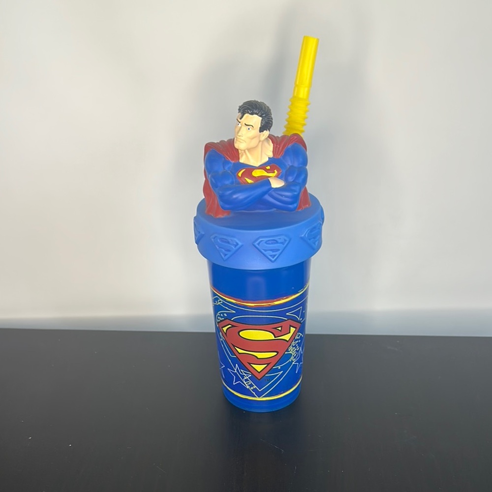 Superman Blue Tumbler with Yellow Straw
